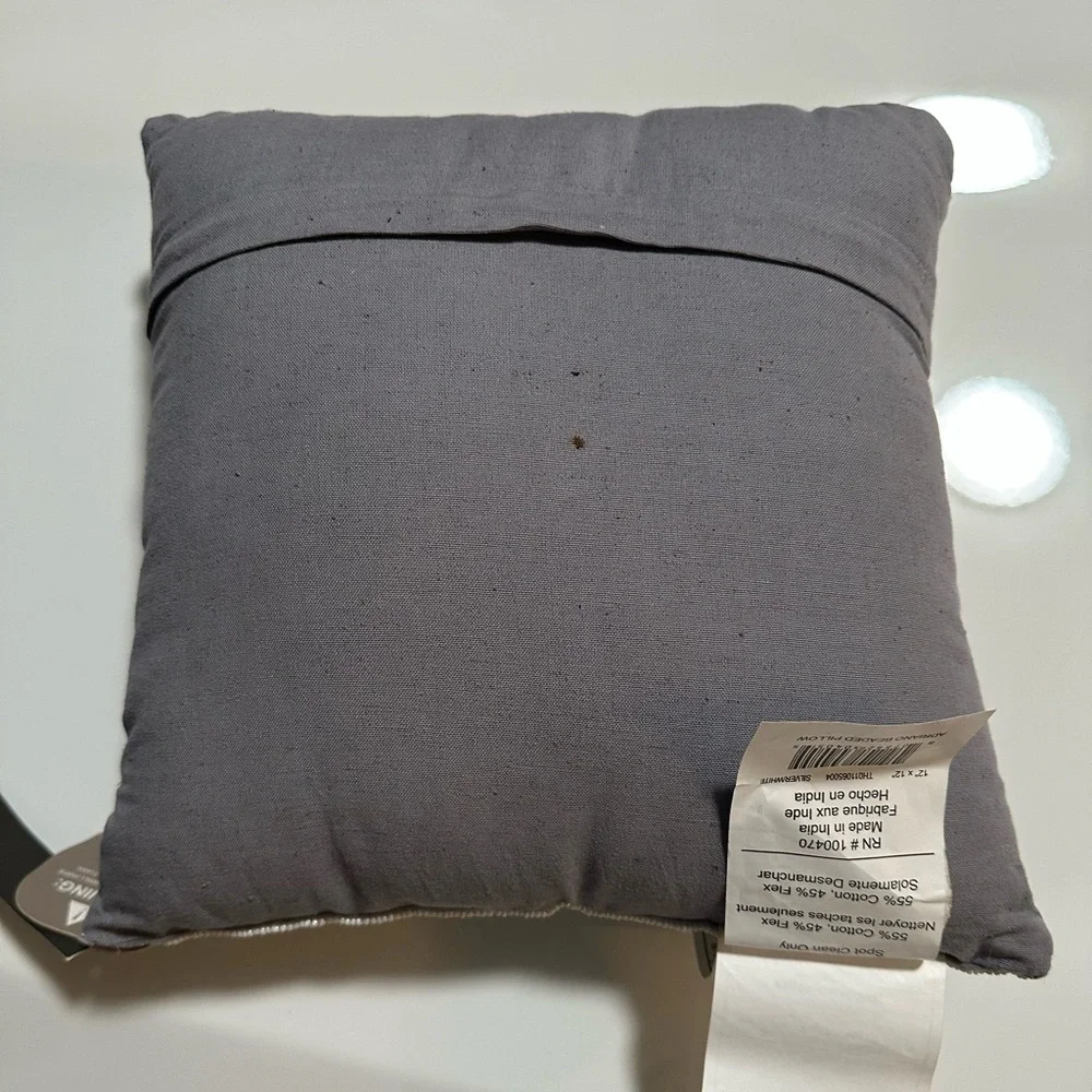 MARLO LORENZ Adriano Beaded Pillow 12x12 Gray/White Geometric Throw Pillow